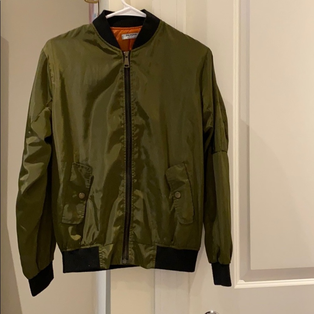 Army Green Bomber Jacket with Gold Detail